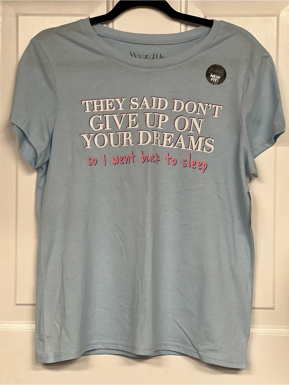 Wound Up Light Blue Short-Sleeve Graphic Tee with White & Pink Print